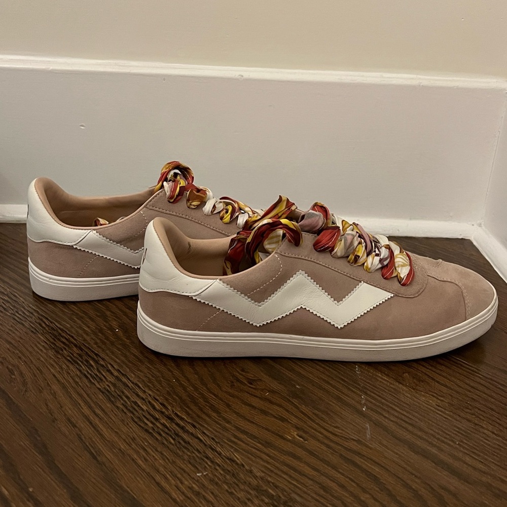 Pink Stuart Weitzman Suede Sneakers With Silk Laces